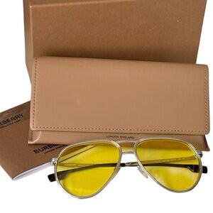 BURBERRY Men's Silver Pilot Aviator BE3135 SCOTT 59 Sunglasses NWT